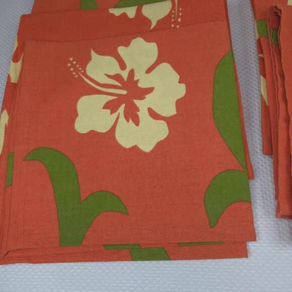 Crate & Barrel Floral Napkins Set Of 10 Orange Green 18"x18" Cotton Passion Flow - Picture 2 of 3